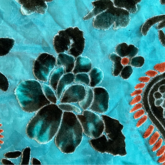 Velvet Burnout Boho Blouse Teal Paisley Tunic Festival Top S - Picture 12 of 16